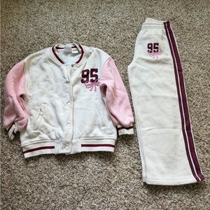 Zara Cream, Pink & Maroon Track Jacket and Joggers Set